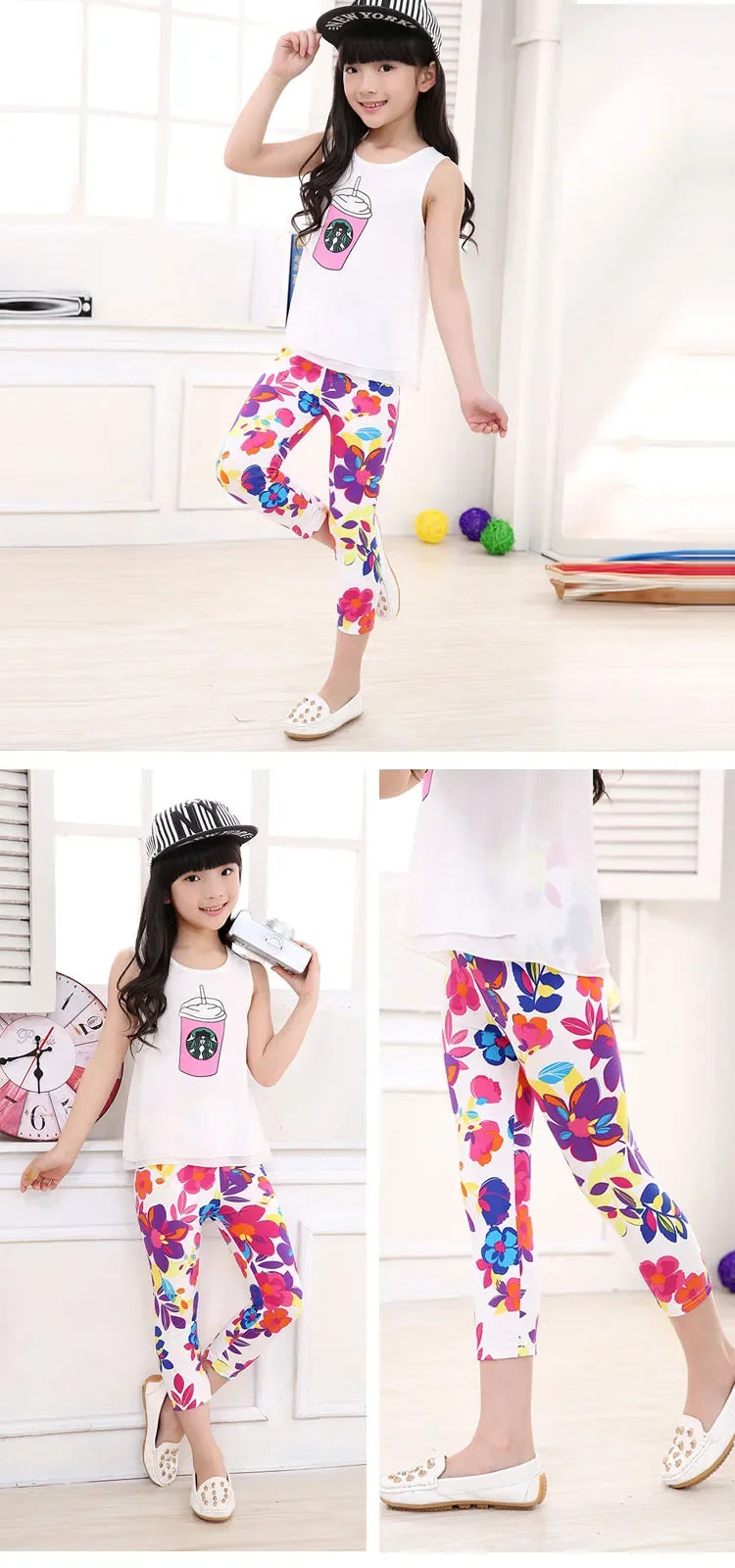 Legging Corsaire Fille Imprimé Fleurs – Pantalon Skinny Stretch Enfant Toutes Tenues 3-10 Ans
