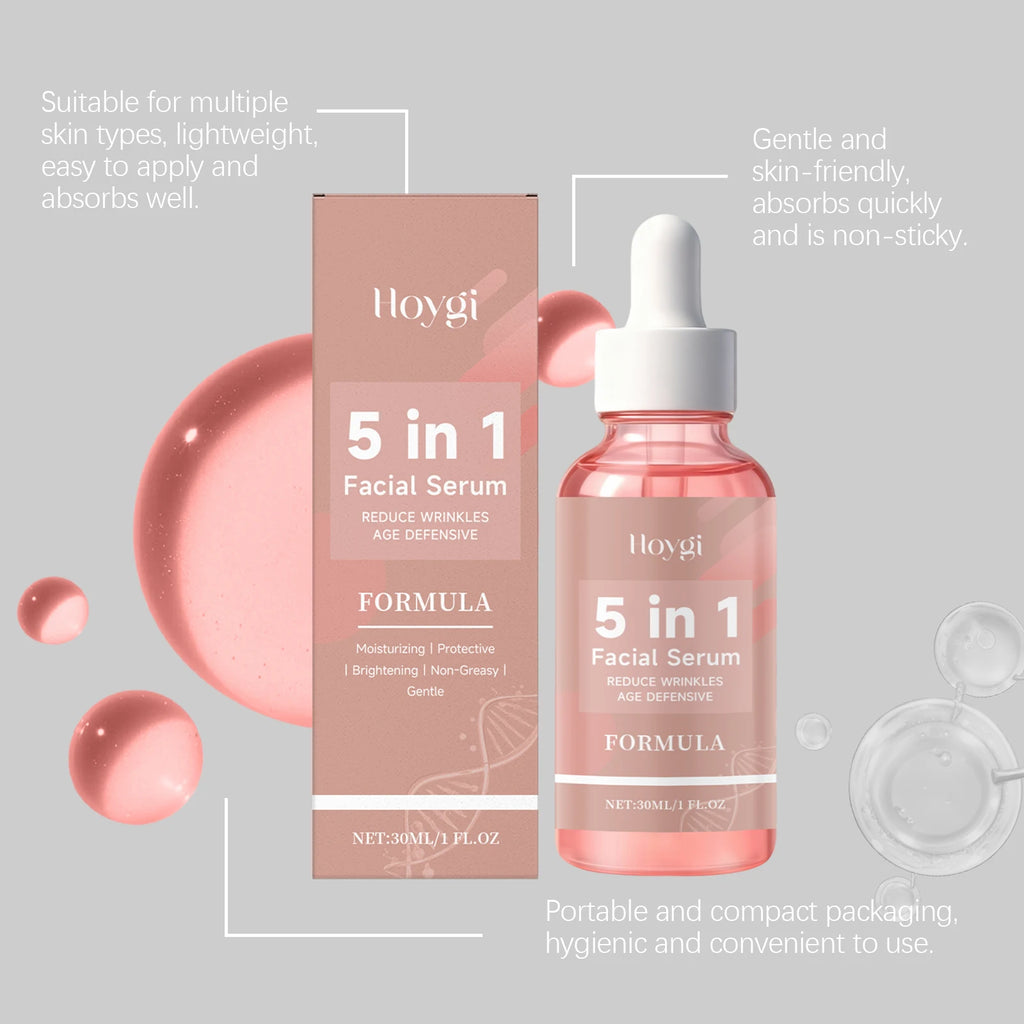 HOYGI Sérum Visage 5-en-1 – Vitamine E Collagène Anti-Rides Raffermissant Hydratant Éclat Pores