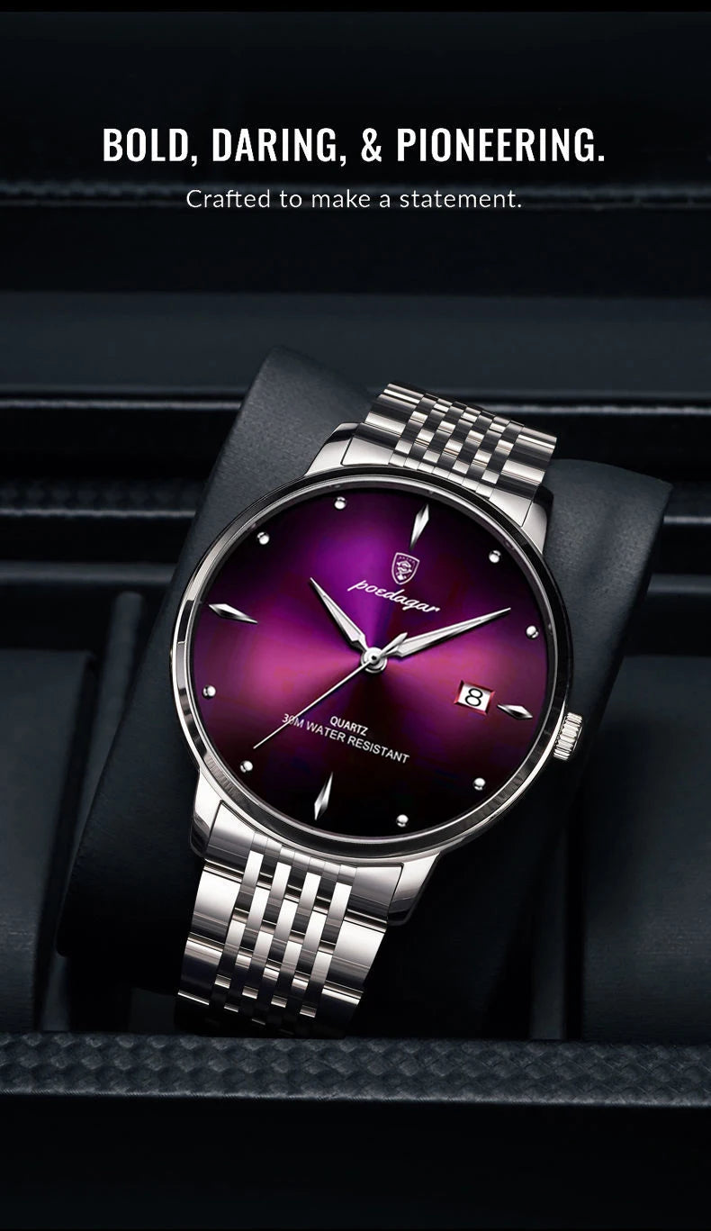 Montre Homme POEDAGAR Luxe Sport Quartz – Acier Lumineux Étanche Date Business