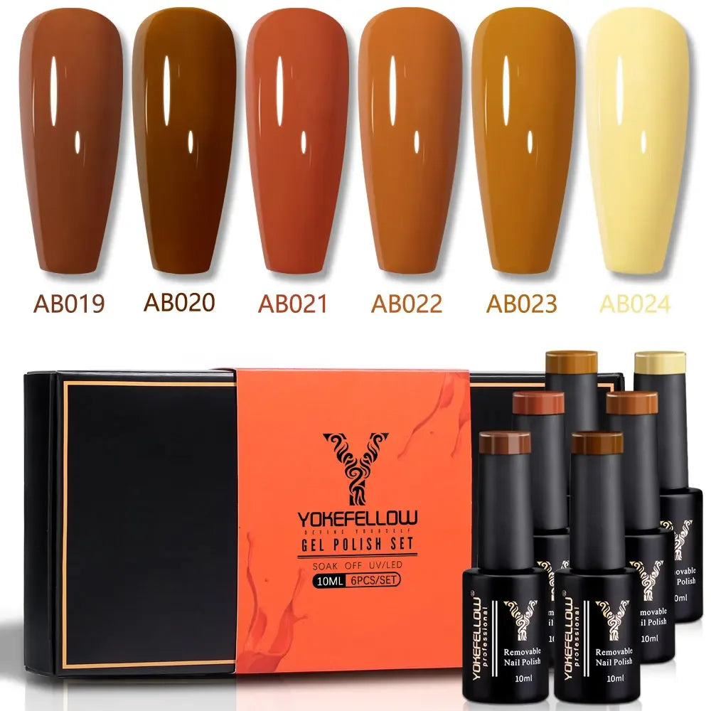YOKEFELLOW Gel Polish Pastel Pink Glitter 6pcs – Vernis Semi-Permanent Été DIY Salon 10ML