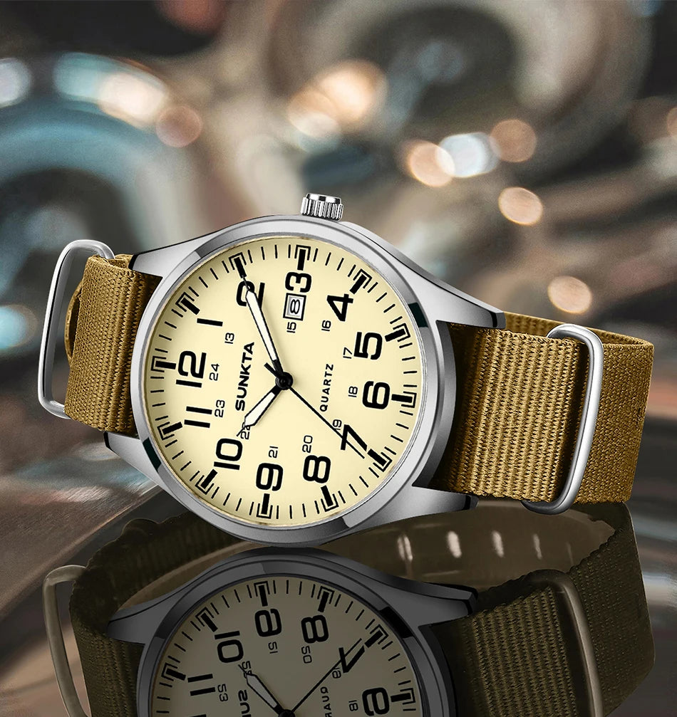 Montre Homme SUNKTA Militaire Sport Luxe Quartz Date Nylon Cuir Lumineux Étanche – Fashion Tendance