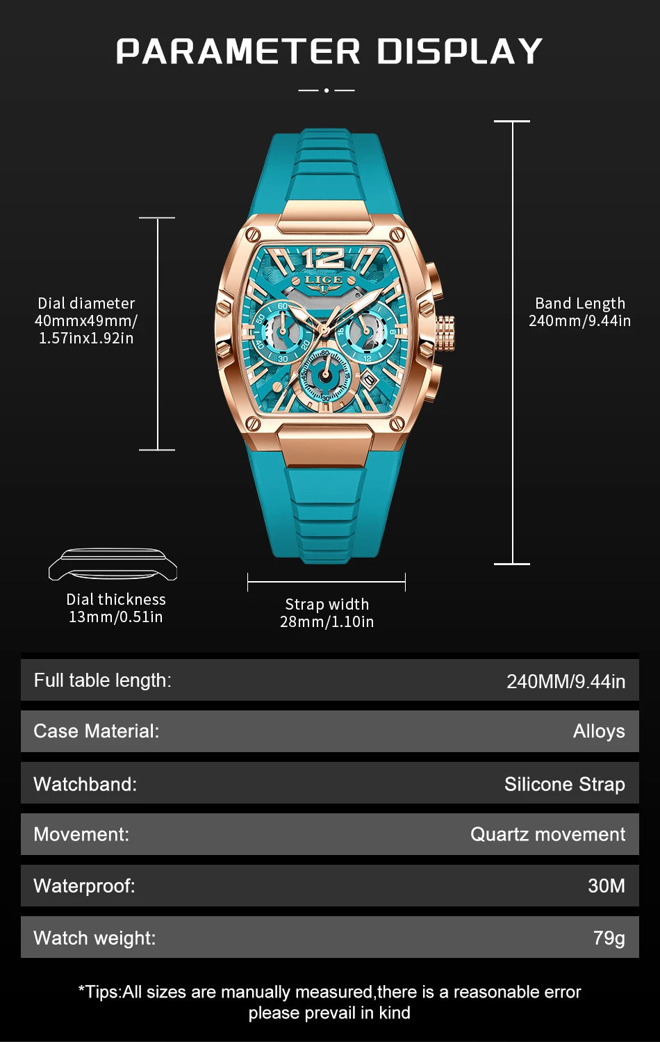 Montre Homme LIGE Sport Quartz Silicone Squelette Lumineux Calendrier – Étanche Outdoor Fashion