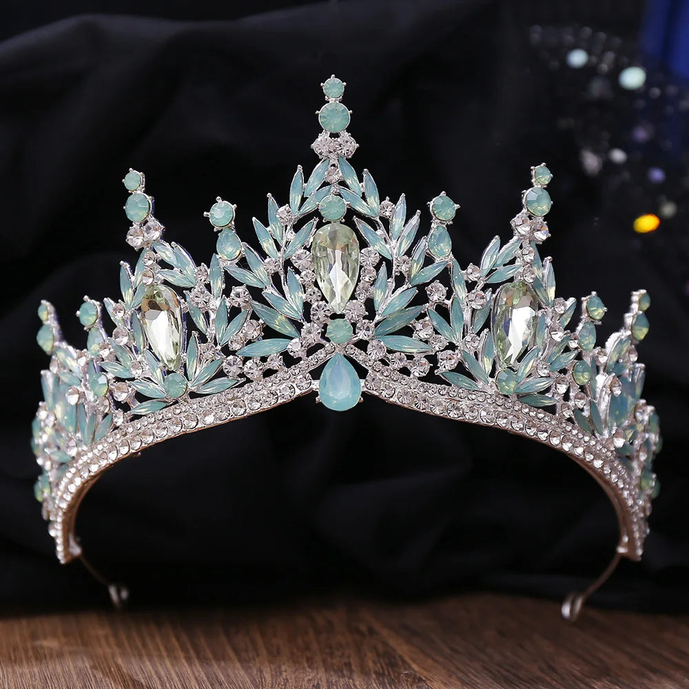 DIEZI Parure Couronne Baroque Mariage Cristal Opale – Tiare Collier Boucles Princesse