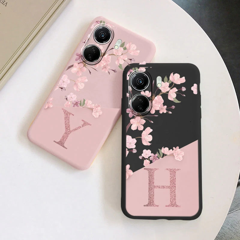 Coque Silicone Fleurs Xiaomi Poco C65 C75 Redmi 13C 14C – Antichoc Mignonne Lettres Protection