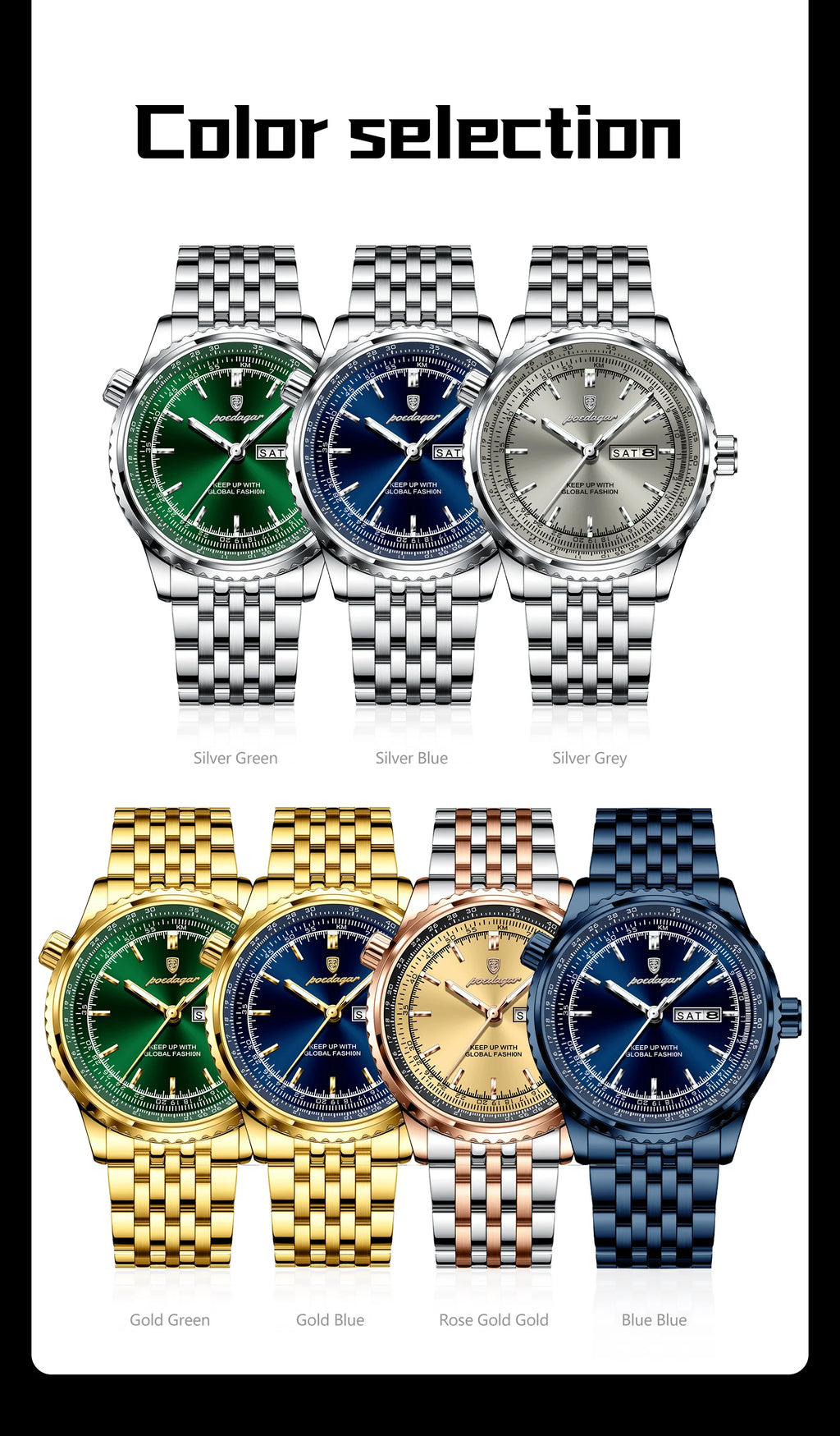 Montre Homme POEDAGAR Militaire Luxe Quartz – Acier Date Semaine Lumineux Étanche Fashion