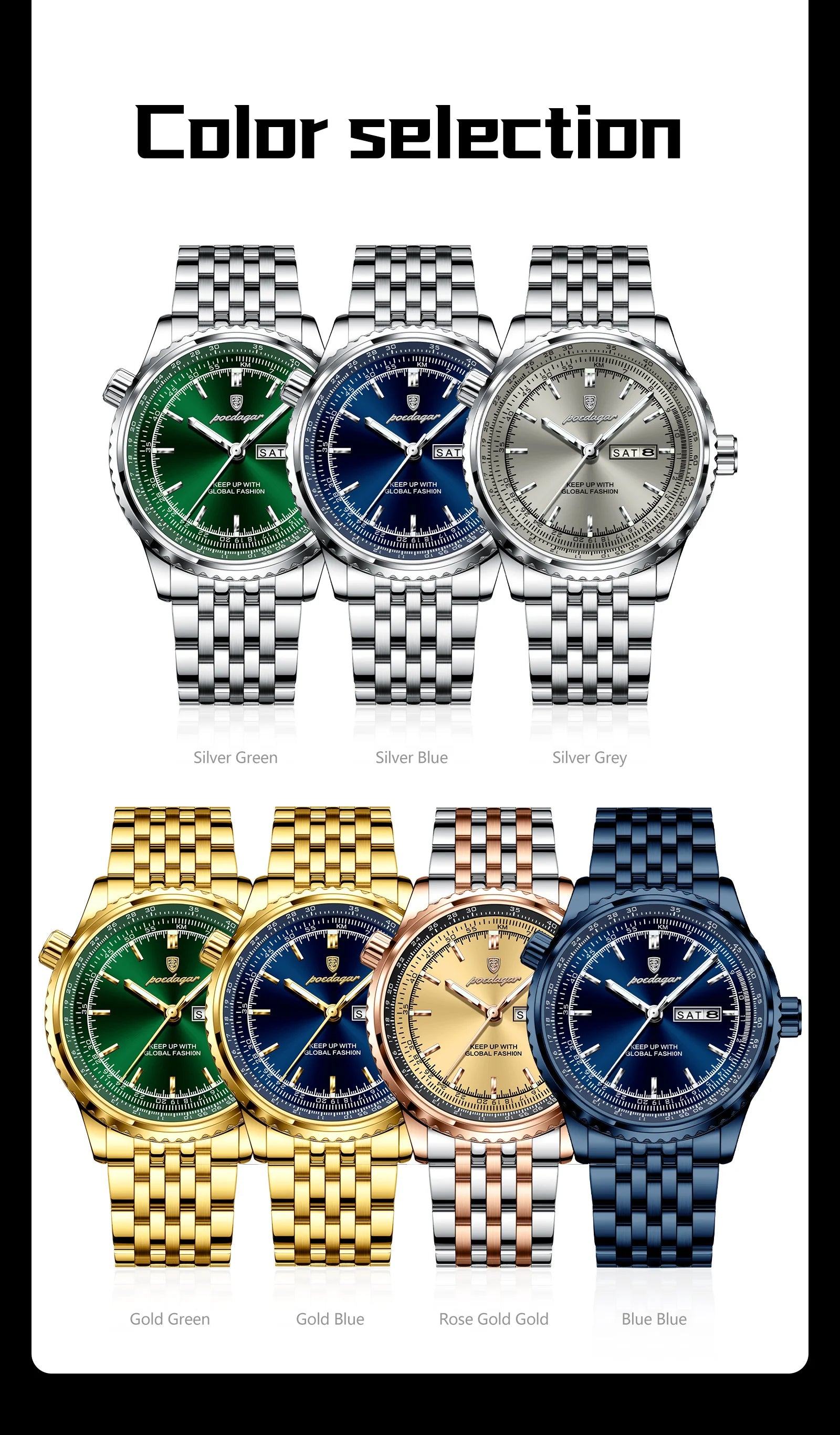 Montre Homme POEDAGAR Militaire Luxe Quartz – Acier Date Semaine Lumineux Étanche Fashion