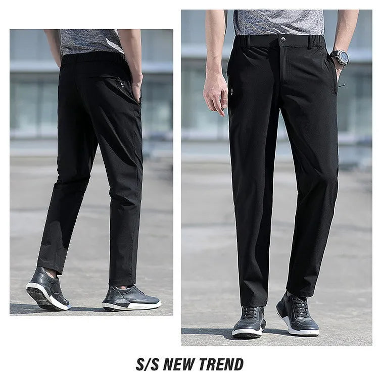 Pantalon Homme Grande Taille Soie de Glace Stretch Respirant Jambe Droite Séchage Rapide Élastique Été Confortable Léger Noir Jusqu'à 6XL – Pantalon Premium Grande Taille Soie de Glace Stretch Été | Mode Homme Grande Taille Premium