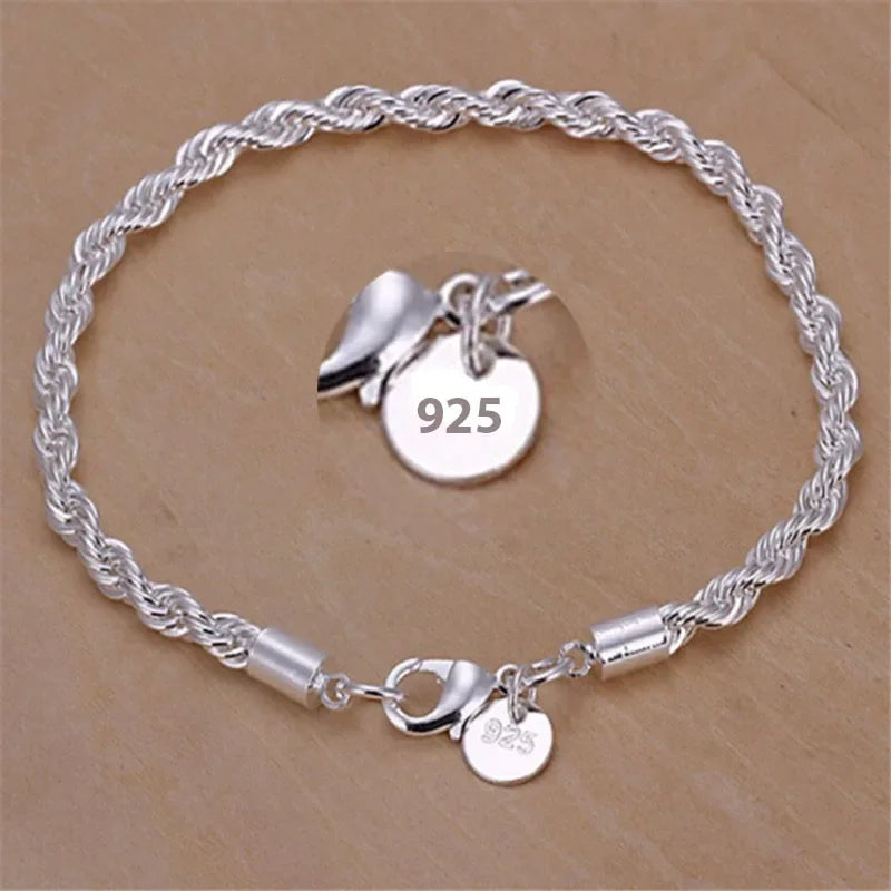 Bracelet Chaîne Torsadée Corde Argent 925 4MM – Unisexe Homme & Femme | Bijou Argent Mode & Élégance Intemporelle | Cadeau Premium