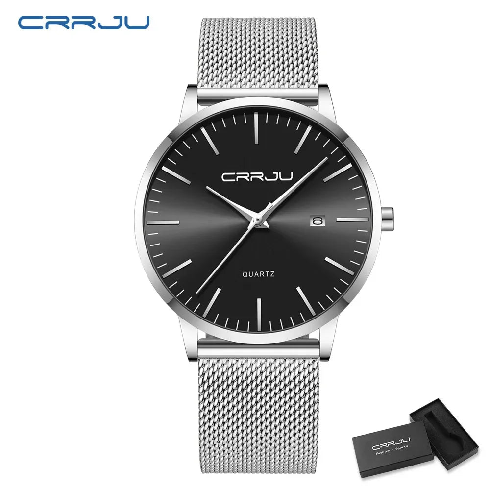 Montre Homme Acier 40mm Ultra-Slim 7mm Maille Métallique – Automatique Minimaliste Classique