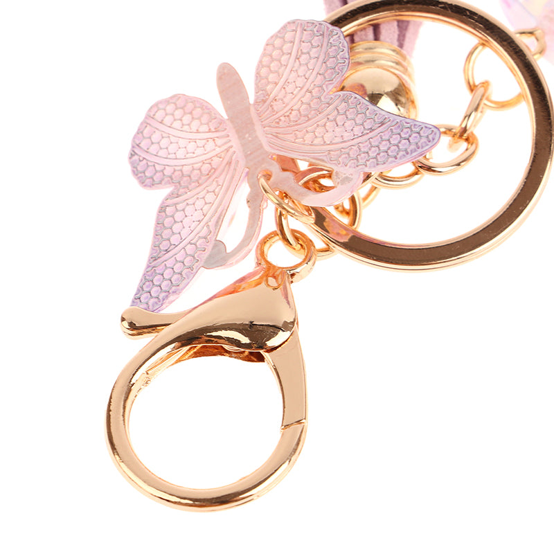 Porte-Clés Lettre Initiale Sequins Femme – Pendentif Papillon Pompon Sac Voiture Bijou
