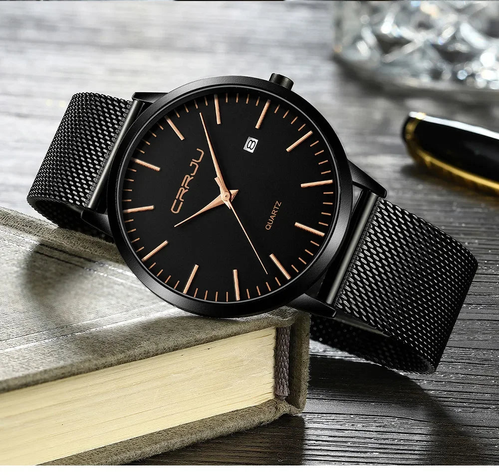 Montre Homme Acier 40mm Ultra-Slim 7mm Maille Métallique – Automatique Minimaliste Classique