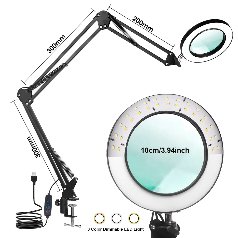Professionelle LED-Lupenleuchte 72 LEDs – 3 Farben, 8X/10X Vergrößerung, USB | Präzisionsreparatur & Schönheitspflege