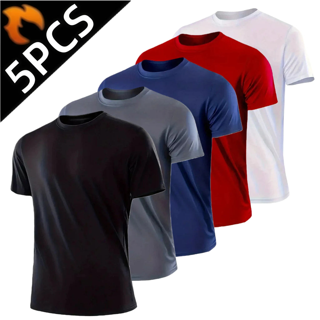 Lot 5 Sport T-Shirts Herren Schnelltrocknend Kurzarm Gym Laufen Outdoor Leicht Streetwear Fitness – 5er Pack | Premium Sport Herrenmode