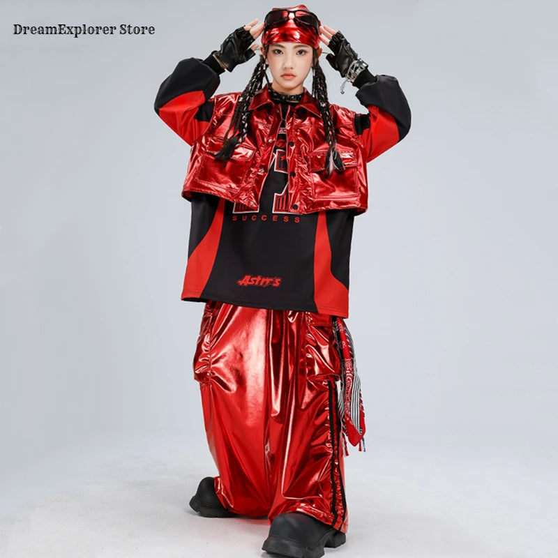 Hip Hop Street Dance K-Pop Kinder-Set – Glitzerweste Cargo für Mädchen Jungen Jazz