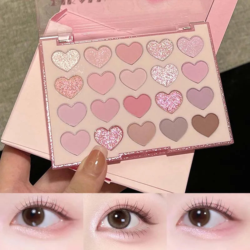 Palette Fard à Paupières 20 Couleurs Forme Cœur Sweet Pink – Perle Glitter Violet & Rose | Blush Illuminateur Coréen