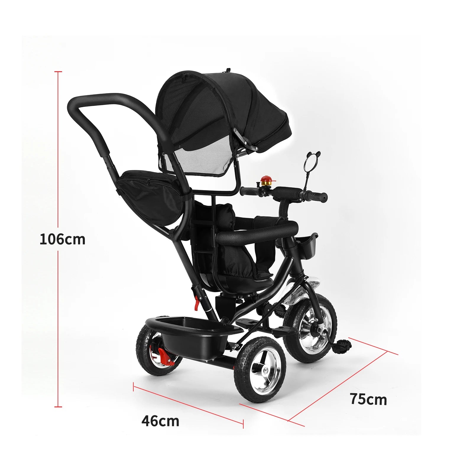 Tricycle Bébé Dès 9 Mois jusqu'à 25 Kg – Barre de Poussée, Siège Rotatif, Auvent Solaire, Porte-Gobelet & Panier | Évolutif
