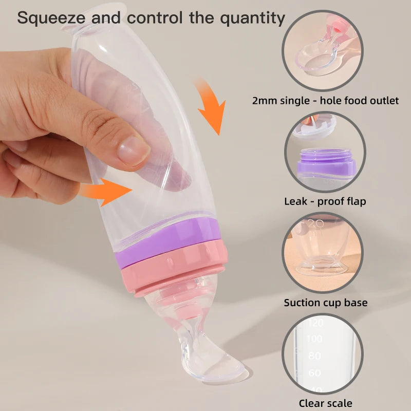 Silikon-Quetschflasche für Babys, 120 ml – Püree-, Obstbrei- und Breispender mit abnehmbarem Löffel