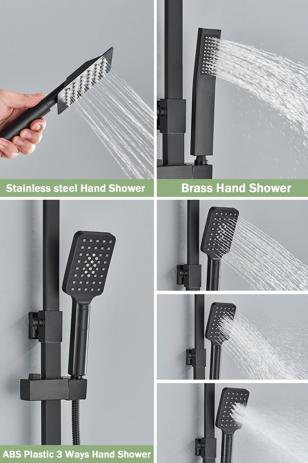 Rozin Ensemble Douche Pluie Mural Noir – Avec Bidet, Étagère & Bec Baignoire | Système Complet Laiton
