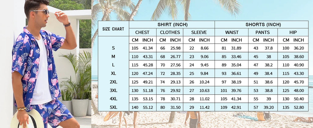 Ensemble 2 Pièces Homme Chemise Hawaïenne Manches Courtes + Short À Cordon Été Vacances Resort | Set Hawaii Premium