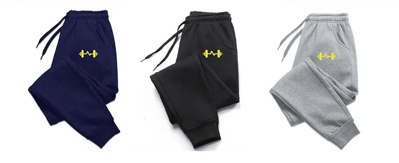 Jogging Homme Imprimé Haltère Fleece Chaud Automne Hiver Pantalon Casual Cordon Ajustable Streetwear Fitness Sport Tendance – Sweatpant Premium Gym | Mode Homme Sport Premium