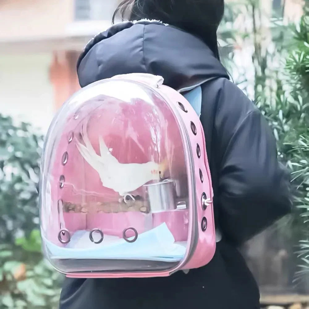 Sac Transport Perroquet & Oiseaux Backpack Acrylique – Perchoir, Mangeoire, Cage Portable | Perruche, Cocatièl & Lapin