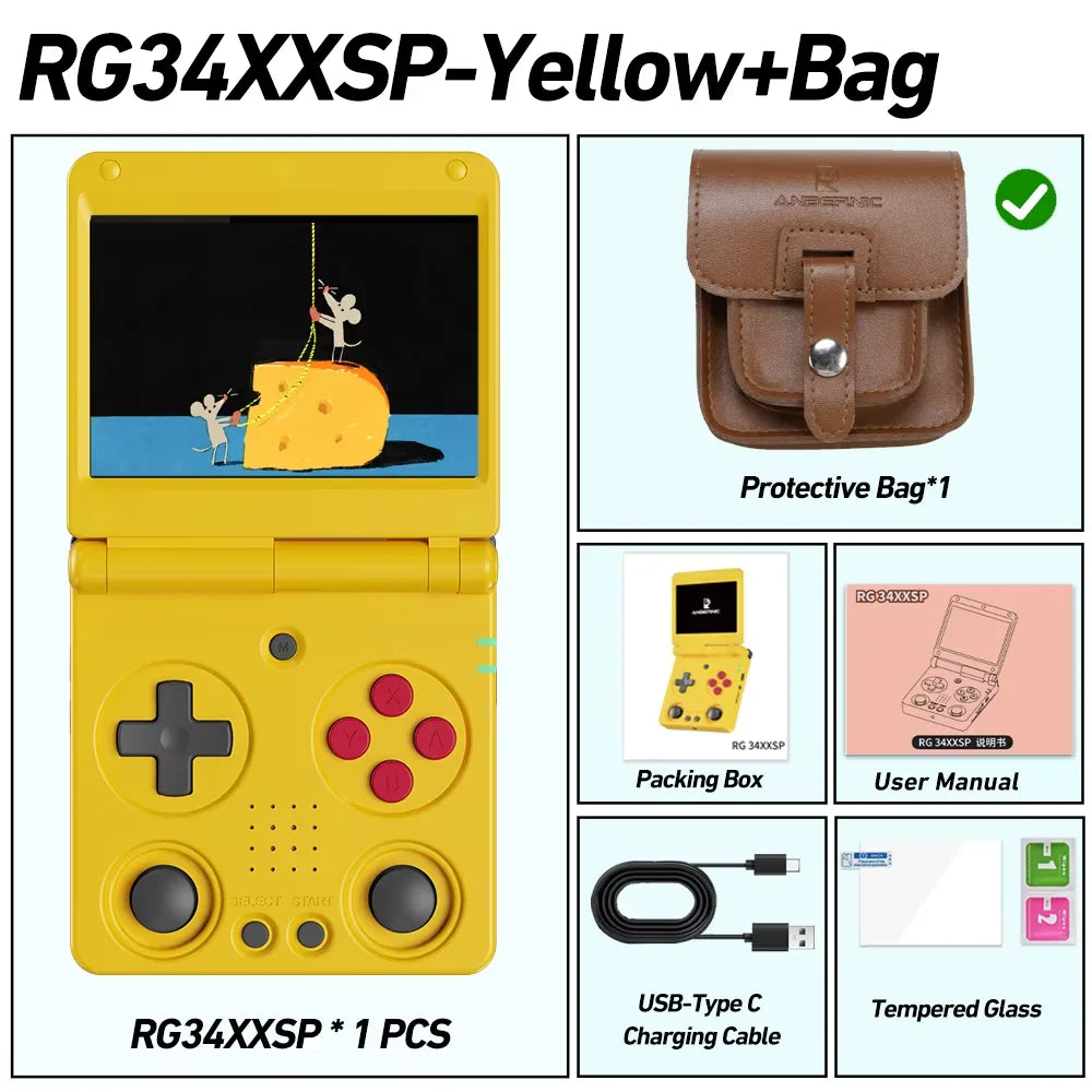 Anbernic RG34XXSP Console de Jeu Portable Flip Rétro – Écran IPS 3.4'' Linux 64-bit | PSP & Jeux Rétro | Cadeau Gaming