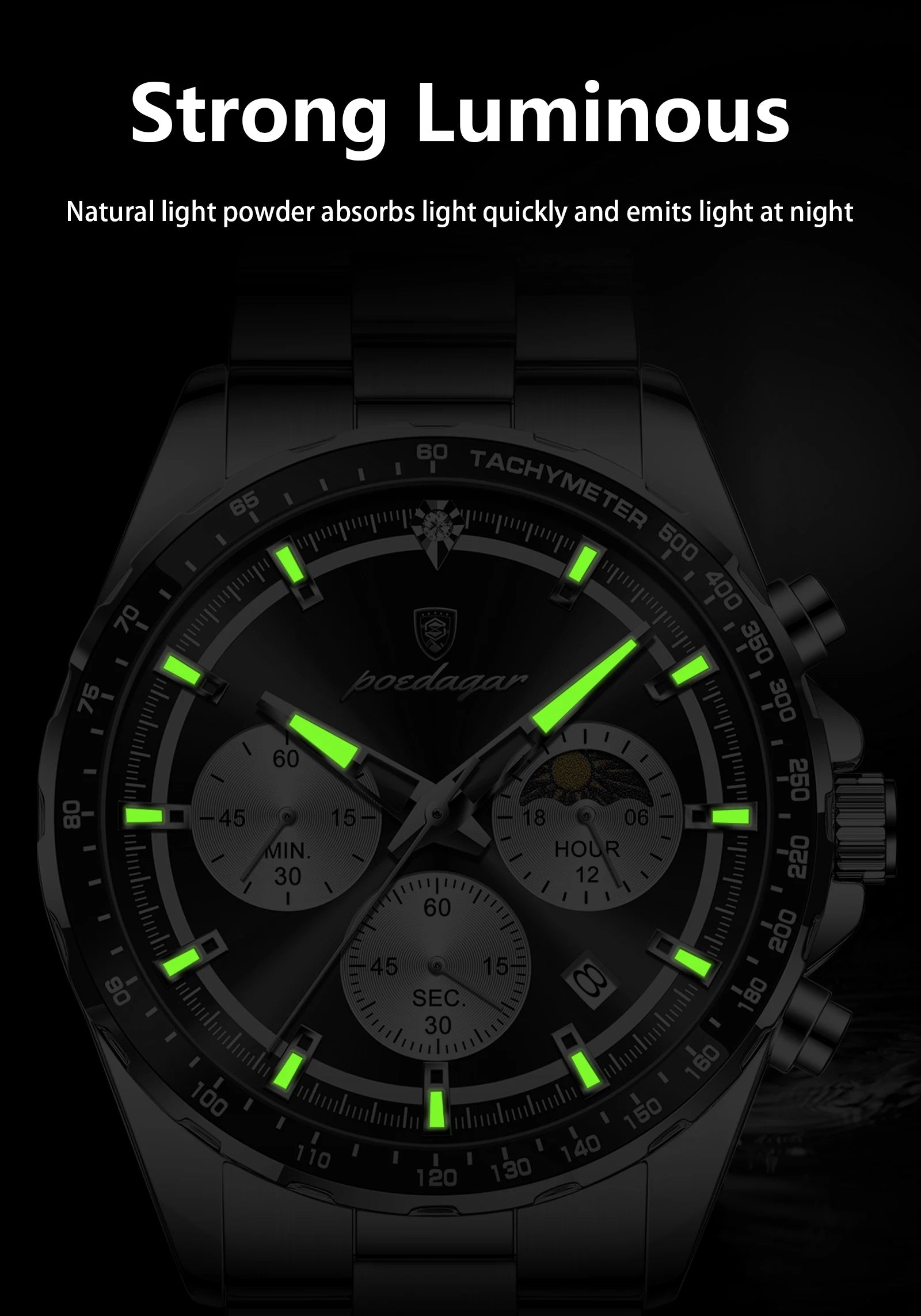 Montre Homme POEDAGAR Business Quartz Chronographe – Acier Lumineux Étanche Date Fashion