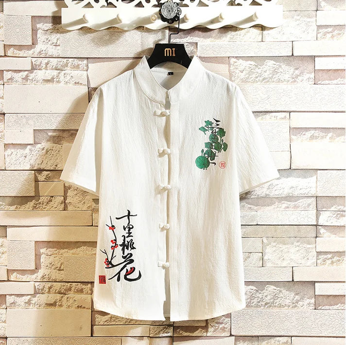 Chemise Style Chinois Homme Tang Suit Lin 2023 – Kung Fu Hanfu Manches 3/4 Grande Taille 4XL 5XL