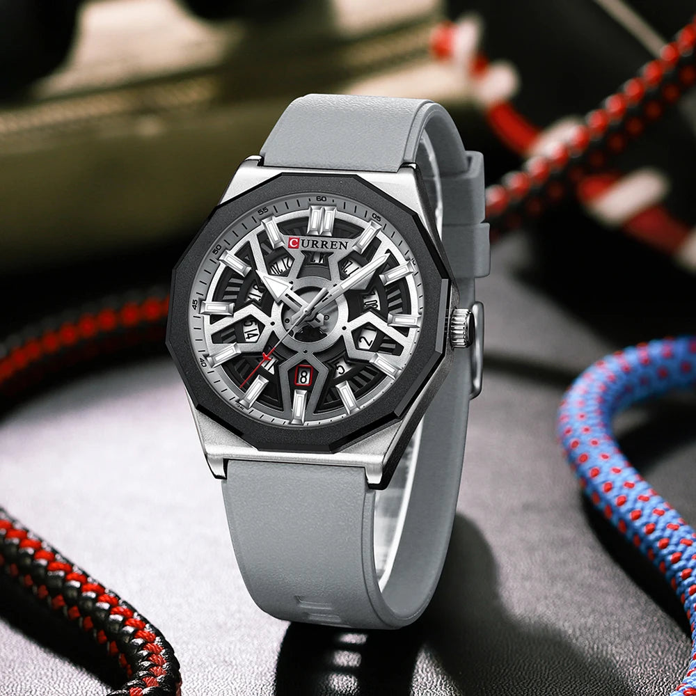 Montre Homme CURREN Design Créatif Quartz Silicone Lumineux Date – Fashion Sport Élégant