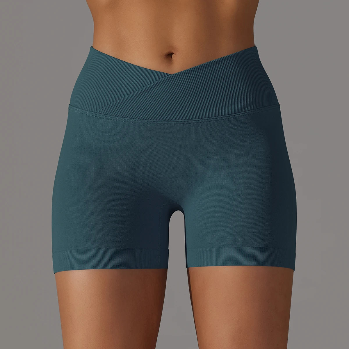 Short Yoga Femme Taille Haute Croisée Gainant Fessier Gym Running Fitness – Short Sport Sculptant Élastique | Mode Athleisure