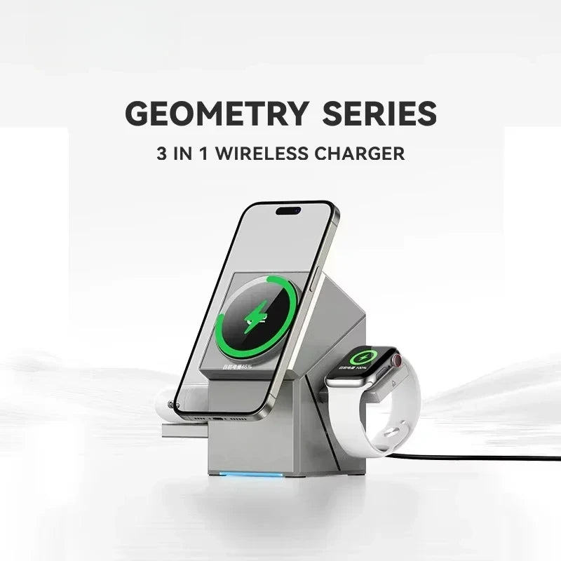 Chargeur Qi2 3-en-1 Dock Auto-Rotatif – iPhone 16 15 14 Pro Max AirPods iWatch Charge Rapide