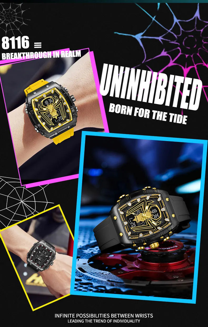 Montre Homme Digital Rectangle 8116 Double Fuseau – Sport Étanche 50M Électronique 2025