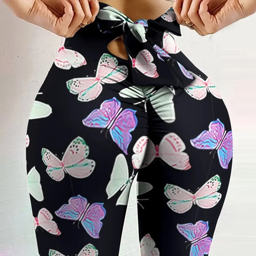 High-Waist Schmetterling Yoga Leggings Po-Lifting - Bedruckt Knoten Bandage Fitness & Sport Damen