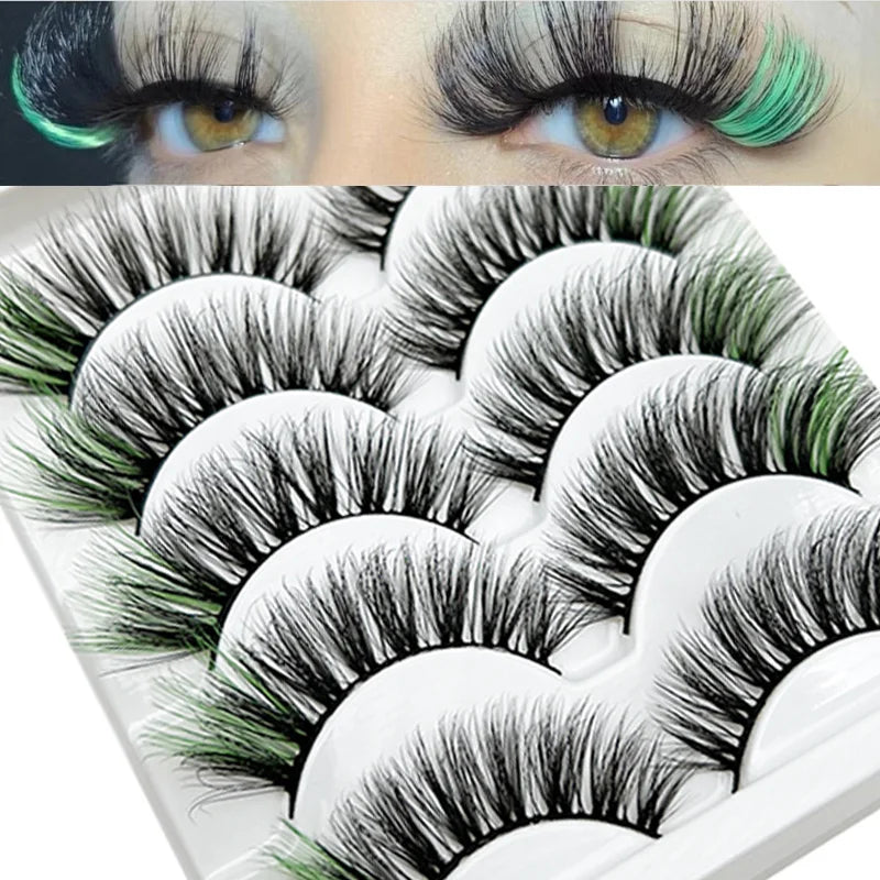 Faux Cils 3D Mink Colorés – Lot 5 Paires Fluffy | Rose, Bleu, Rouge | Maquillage Festif