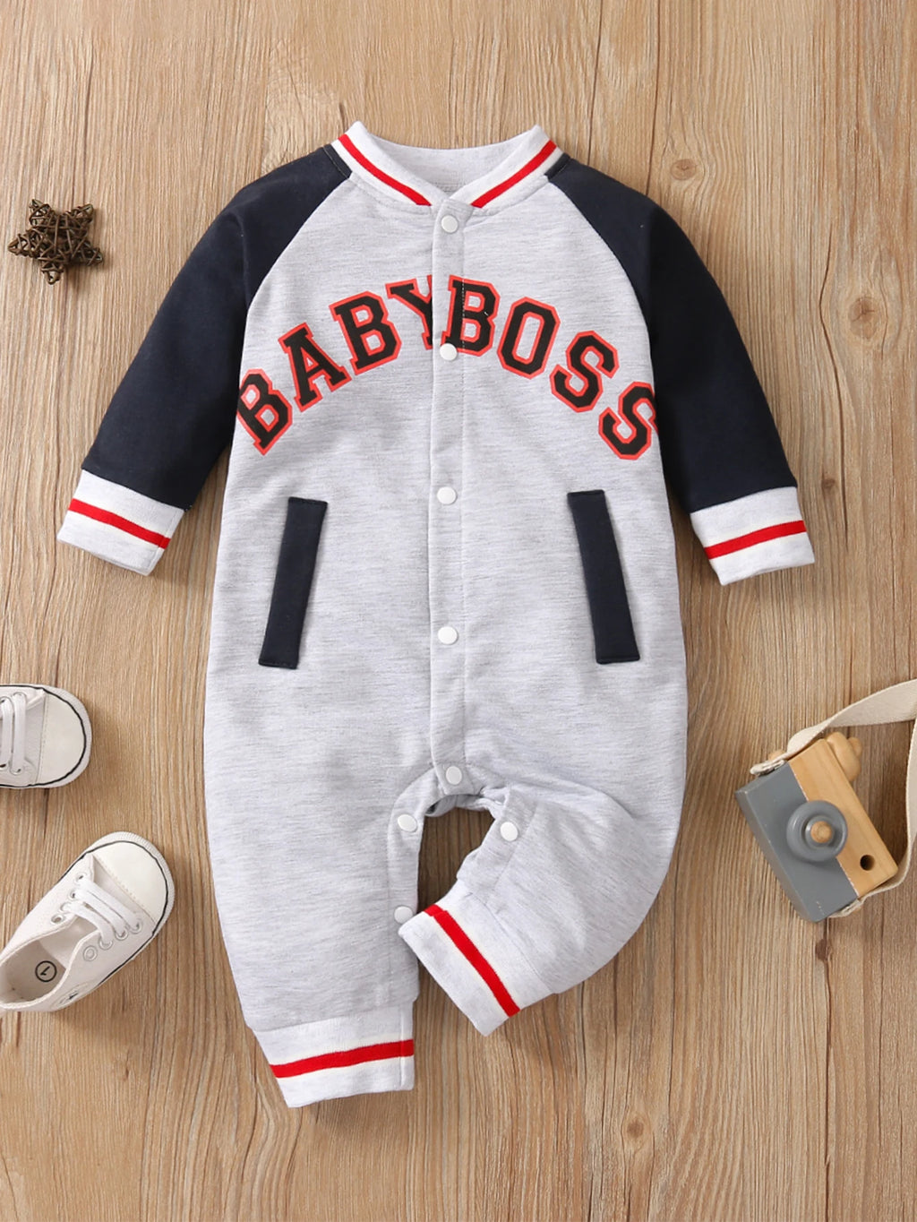 Combinaison Bébé Garçon Imprimé Lettres – Body Manches Longues Col Rond Tendance