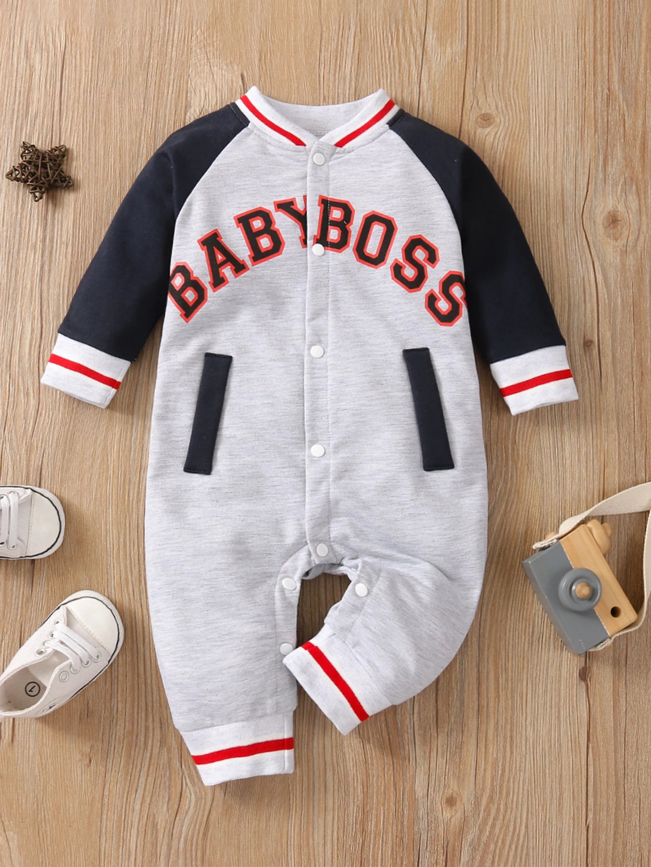 Combinaison Bébé Garçon Imprimé Lettres – Body Manches Longues Col Rond Tendance