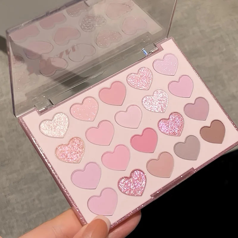 Palette Fard à Paupières 20 Couleurs Forme Cœur Sweet Pink – Perle Glitter Violet & Rose | Blush Illuminateur Coréen