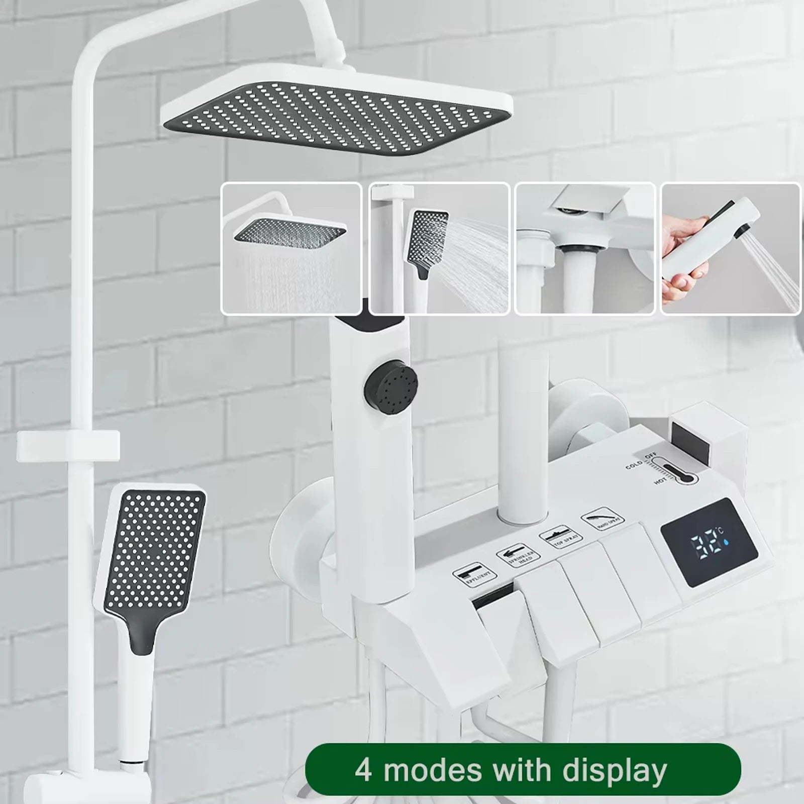 Ensemble Douche Blanc 4 Voies Style Piano – Pluie, Affichage Digital Optionnel & Bidet | Système Douche Complet