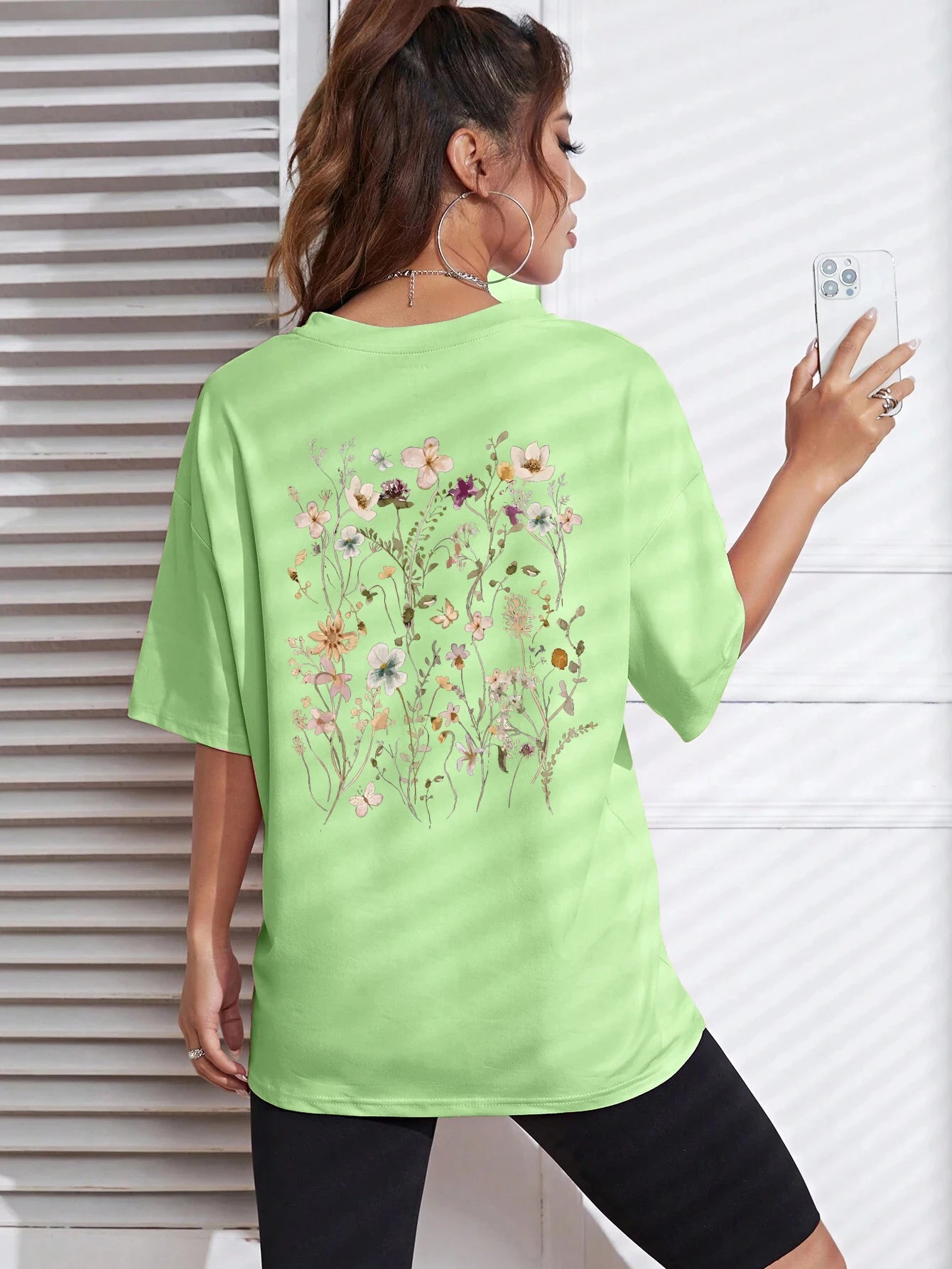 T-Shirt Femme Coton Imprimé Fleurs Manches Courtes Ample Doux Respirant – Top Casual Confortable | Street Style