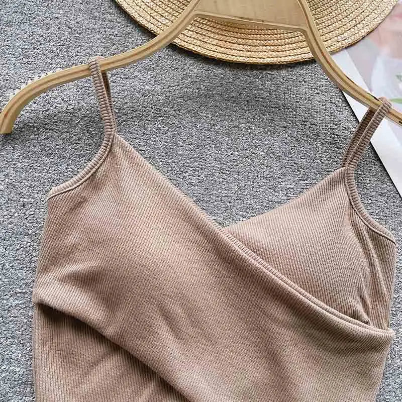 Caraco Femme Bretelles Irrégulières Uni Slim Chic Y2K – Top Sport Élégant Casual & Tendance
