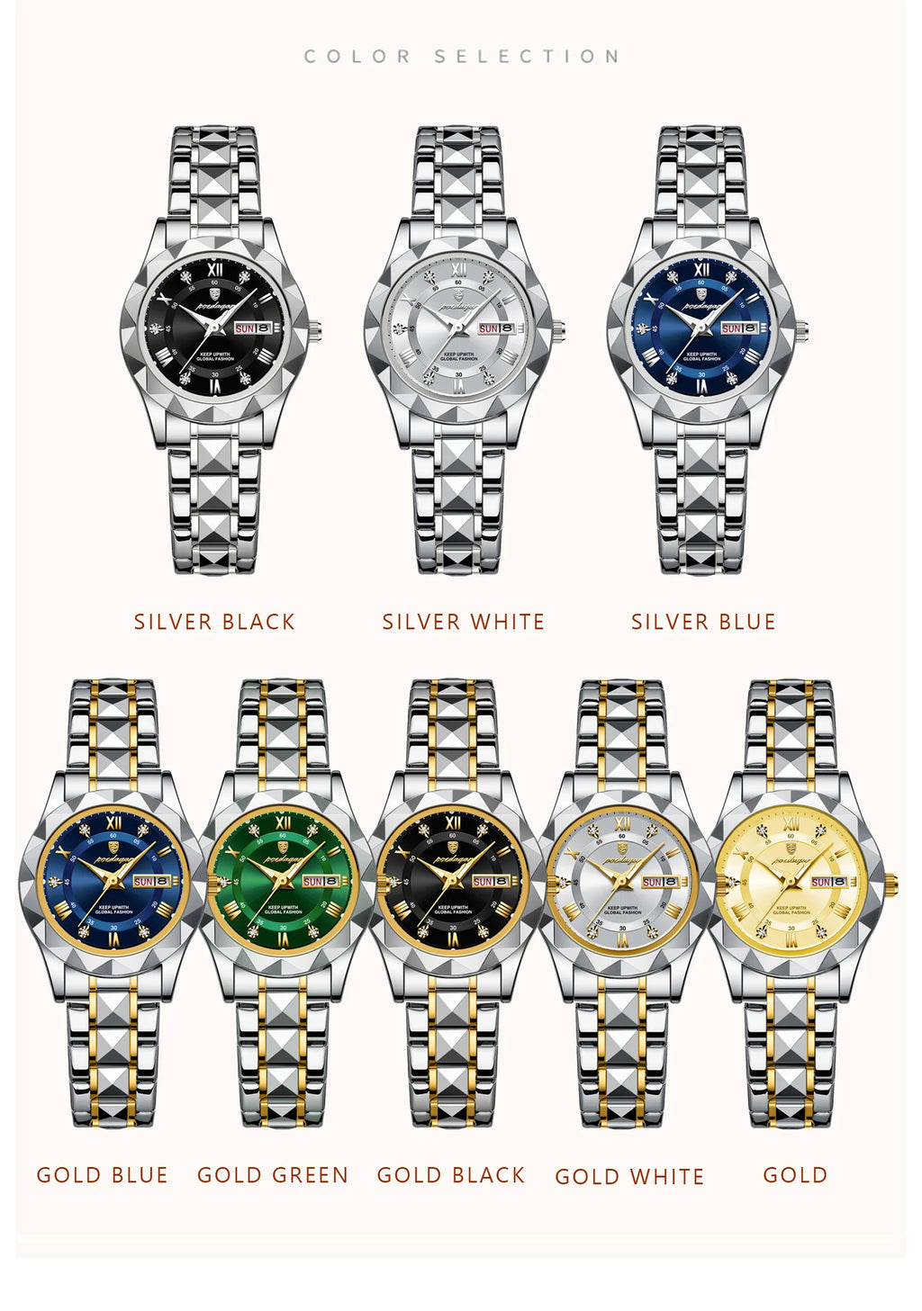 Montre Femme POEDAGAR Élégante Luxe Quartz – Lumineuse Étanche Semaine Date Acier Fashion