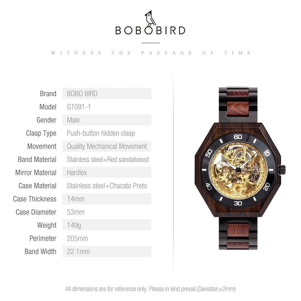 Montre Homme BOBO BIRD Bois Mécanique Luxe – Grand Cadran Top Brand Naturel Unique
