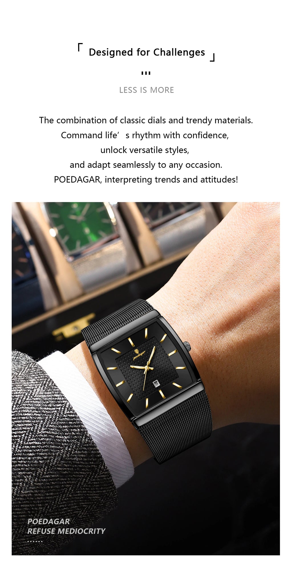 Montre Homme Luxe POEDAGAR Maille Acier Inoxydable Lumineux Date Quartz – Étanche Élégante