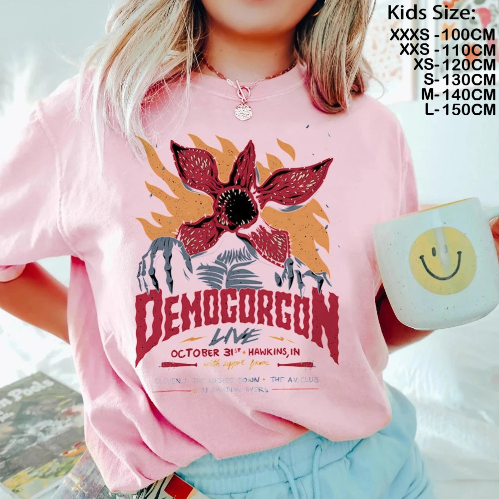 T-Shirt Enfant Imprimé Stranger Things Demogorgon – Manches Courtes Ample Casual | Fille & Garçon