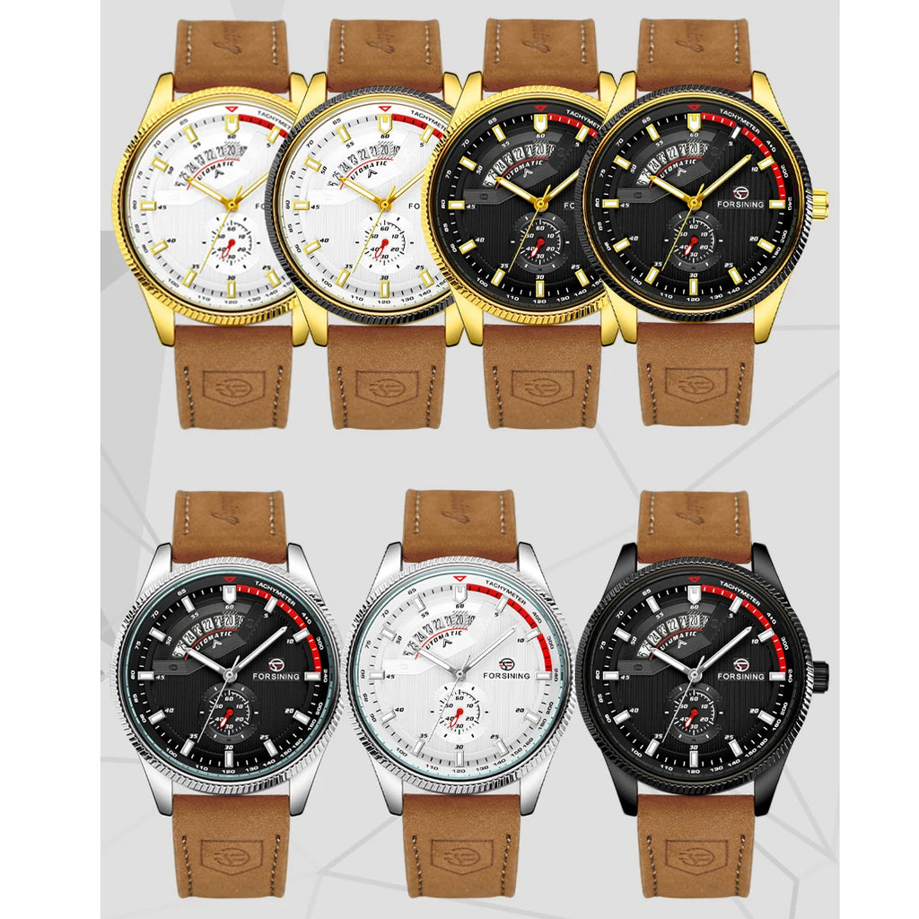 Montre Homme FORSINING Mécanique Automatique Chronographe Calendrier Cuir & Acier – Luxe Haute Qualité
