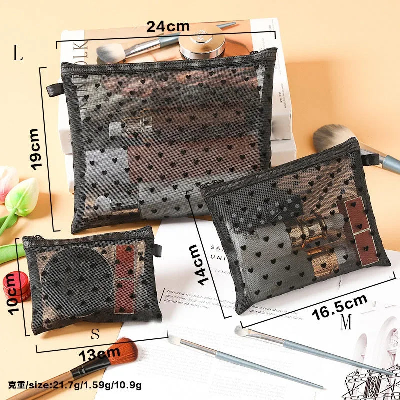 Mini Trousse Maquillage Transparente Cœur – Pochette Cosmétique Portable