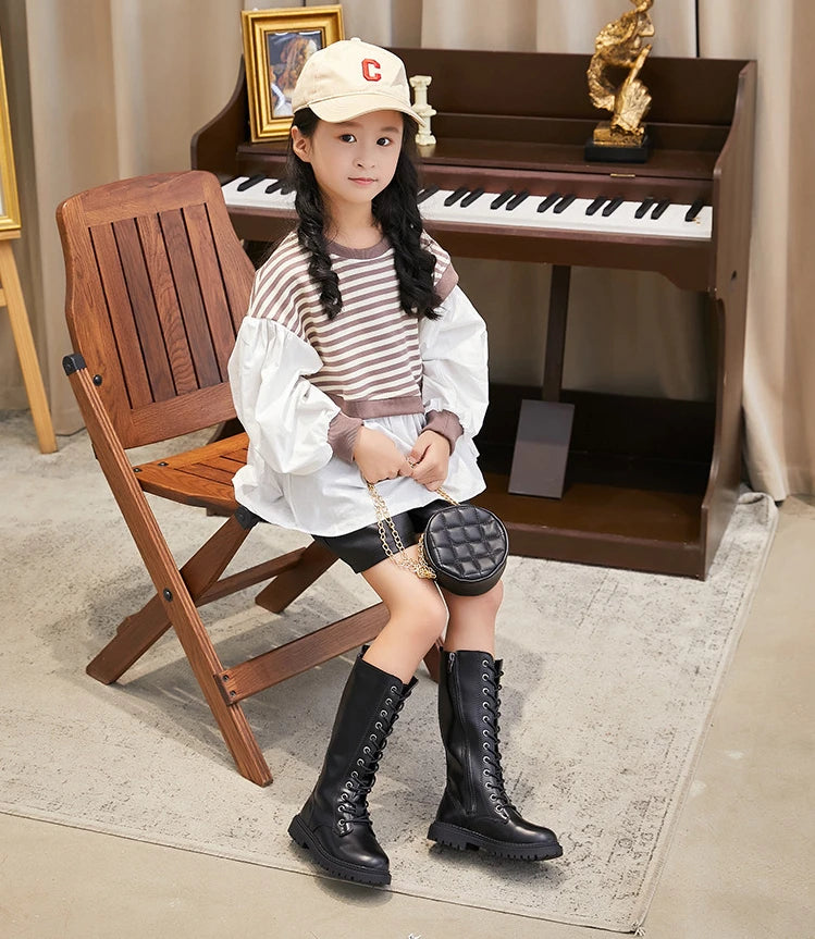 Bottes Hautes Fille Hiver Style Moto – Cuissardes Semelle Souple Plateforme Princesse Enfant