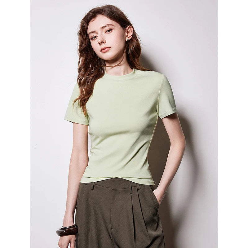 T-Shirt Lyocell Slim Fit Col Rond Manches Courtes Blanc - Basique Premium Polyvalent Printemps | TOYOUTH