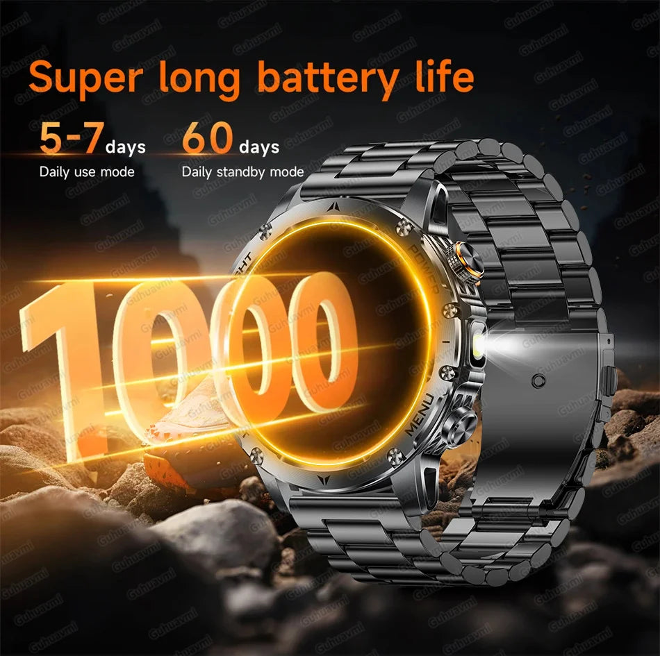 Smartwatch Militaire Homme GPS NFC 3ATM – Montre Connectée Bluetooth 1.7" HD 1000mAh Étanche