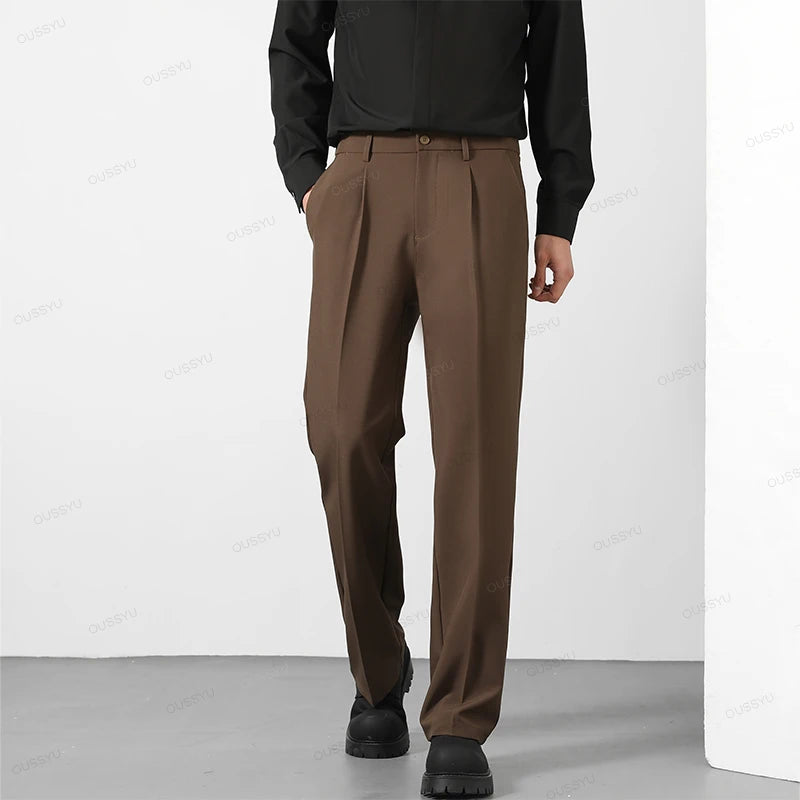 Pantalon Homme Casual Business Style Coréen Taille Élastique – Noir Marron Gris Kaki Grande Taille S-4XL Automne | Mode Homme Élégant